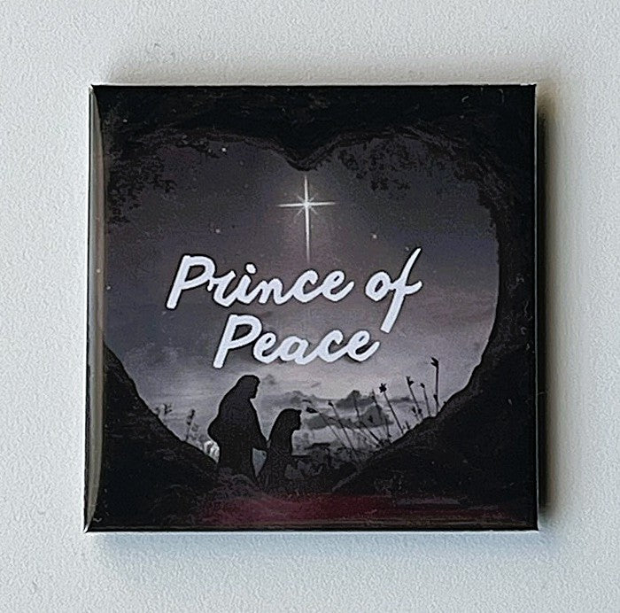 Isaiah 9:6 Scripture magnet featuring the name Prince of Peace on a nativity scene background