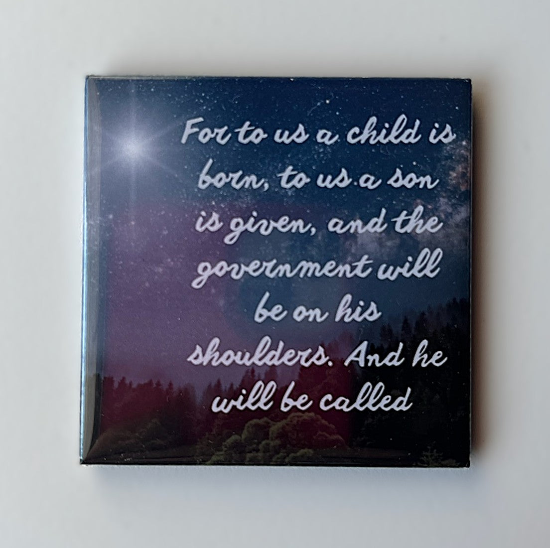 Isaiah 9:6 Scripture magnet showing the main verse on a night sky background with a bright star
